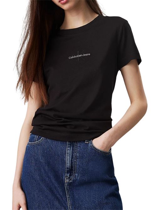 T-shirt donna nera in cotone rigenerativo Calvin Klein Jeans | J20J223563BEH